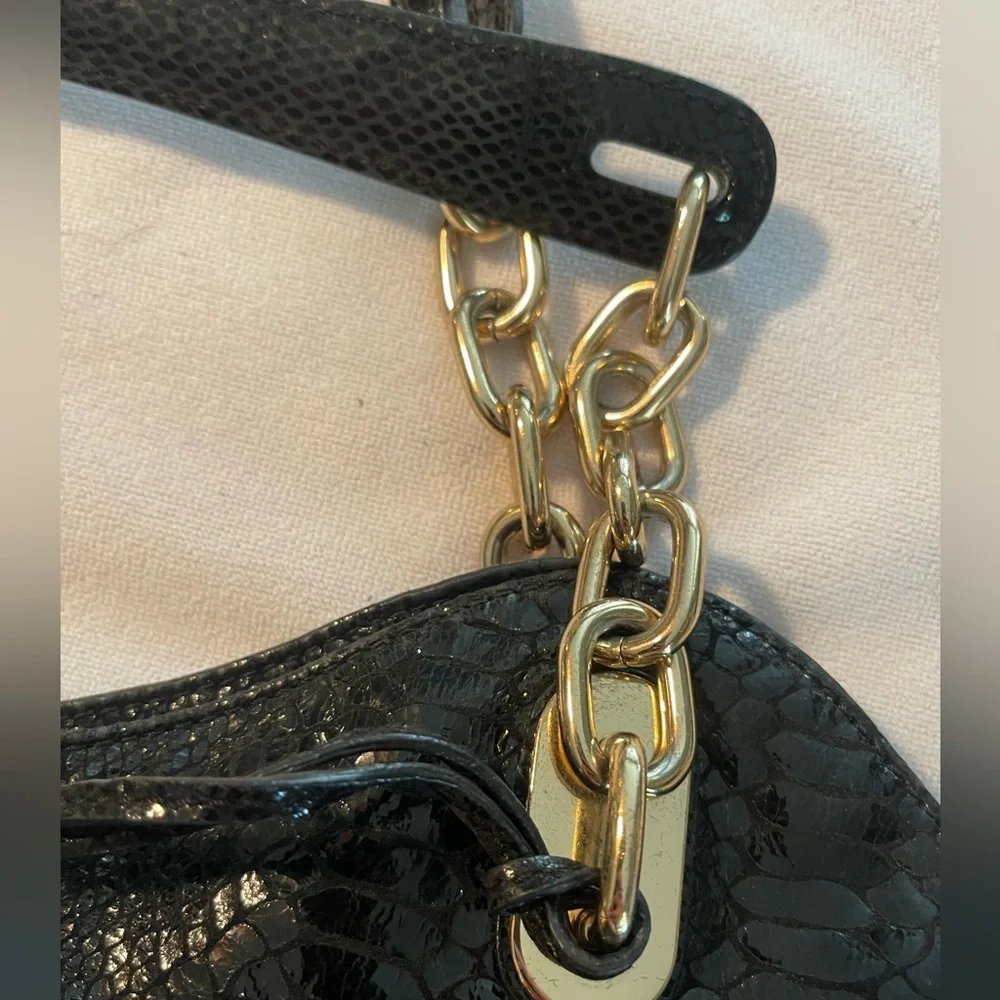 MICHAEL Michael Kors Black Snake-Embossed Leather Hobo with Gold Hardware